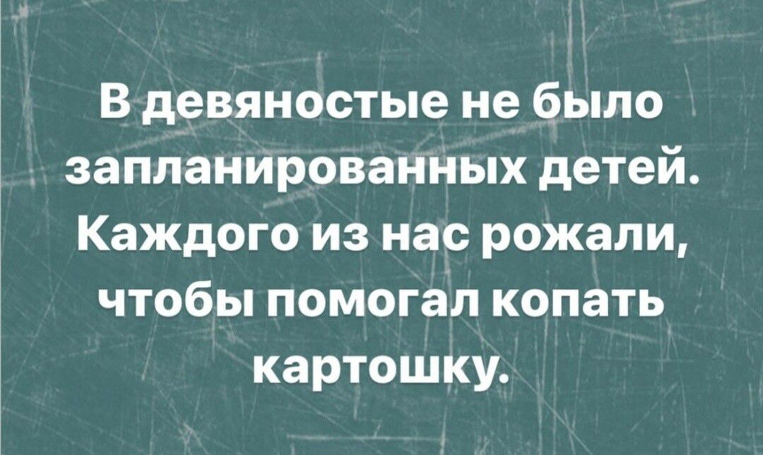 В девяностые не было запланированных детей Каждого из нас рожали чтобы помогал копать картошку