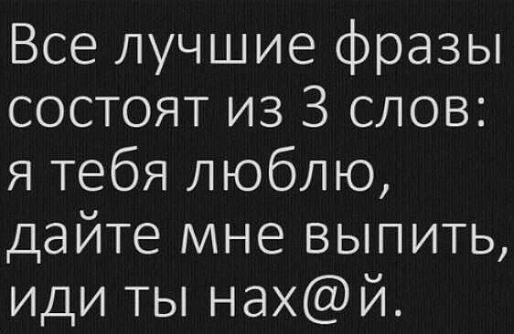 Все лучшие фразы состоят из 3 слов: я тебя люблю, дайте мне выпить, иди ты нах@й.