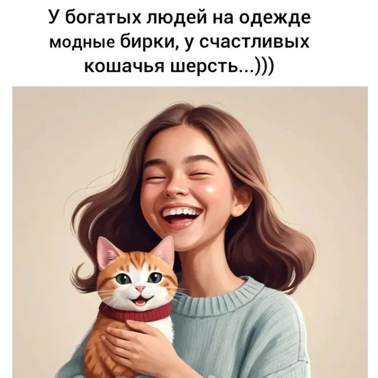 У богатых людей на одежде модные бирки, у счастливых кошачья шерсть...)))