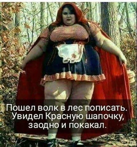 Пошел волк в лес пописать. Увидел Красную шапочку, заодно и покакал.