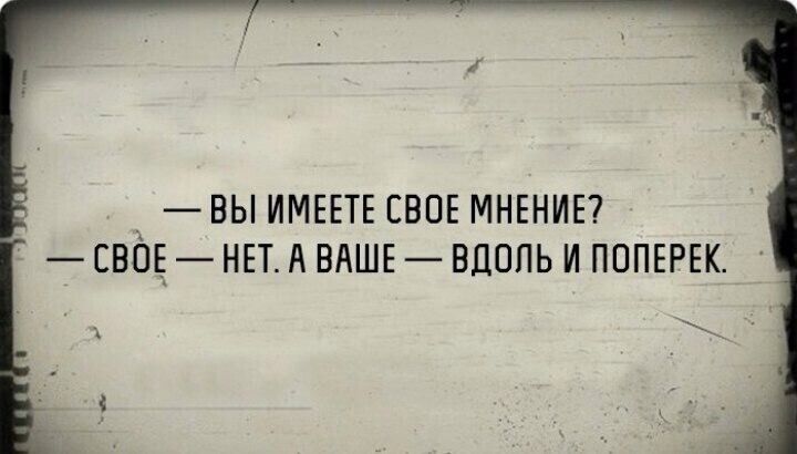 — Вы имеете свое мнение? — Свое — нет. А ваше — вдоль и поперек.