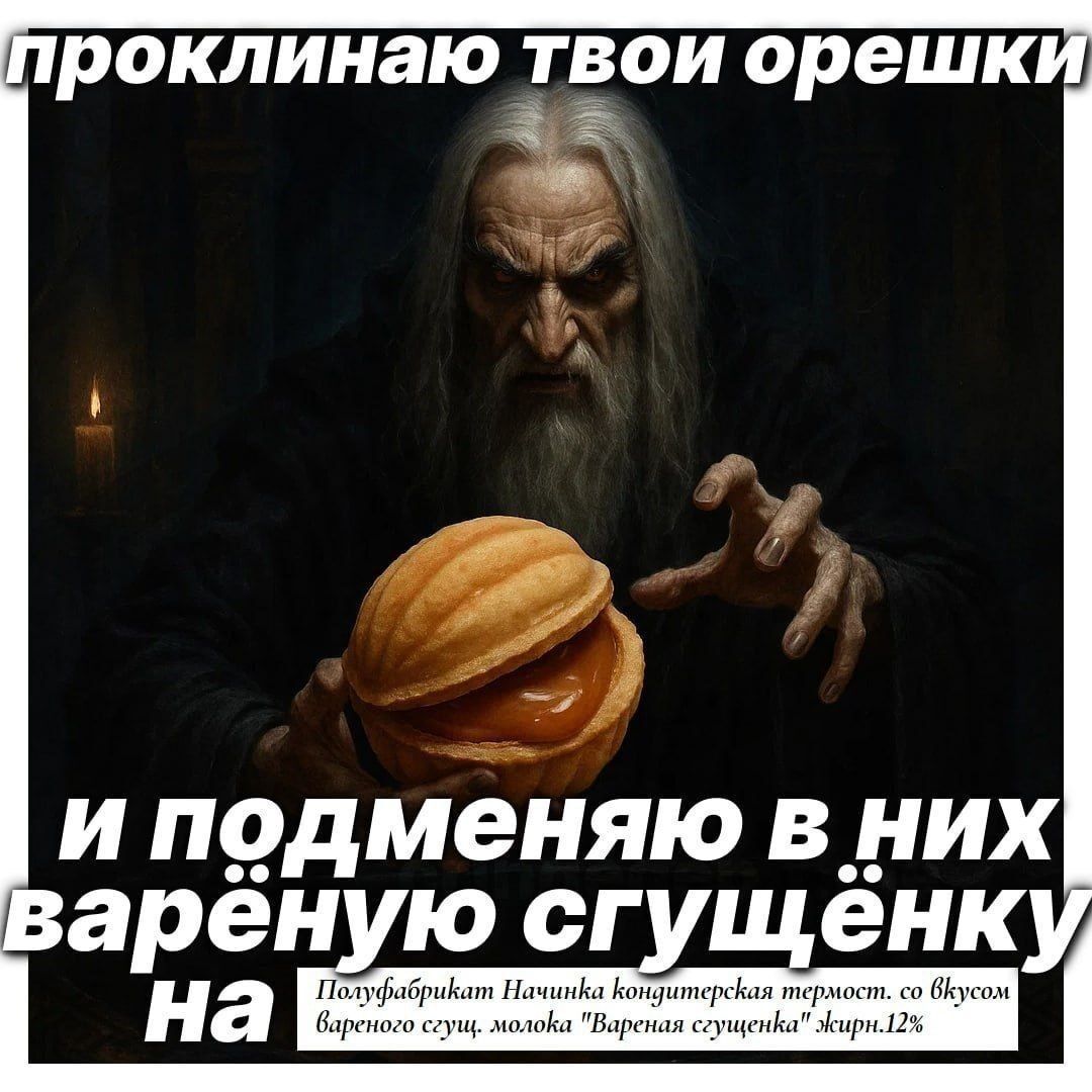 проклинаю твои орешки и подменяю в них вареную сгущёнку