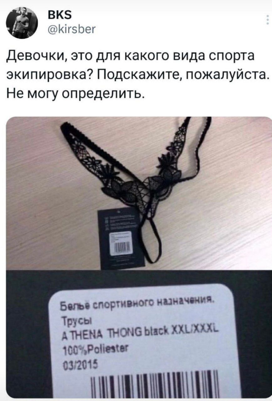 Девочки, это для какого вида спорта экипировка? Подскажите, пожалуйста. Не могу определить. Бельё спортивного назначения. Трусы A THENA THONG black XXLXXXL 100% Polyester 03/2015