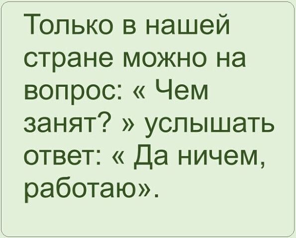 Только в нашей стране можно на вопрос: «Чем занят? » услышать ответ: « Да ничем, работаю».