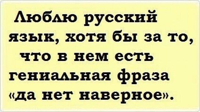 Люблю русский язык, хотя бы за то, что в нем есть гениальная фраза «да нет наверное».