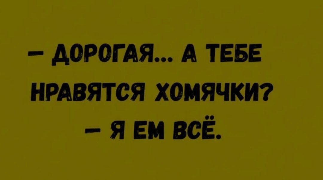 - ДОРОГАЯ... А ТЕБЕ НРАВИТСЯ ХОМЯЧКИ? - Я ЕМ ВСЁ.