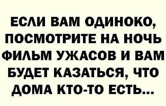 Если вам одиноко, посмотрите на ночь фильм ужасов и вам будет казаться, что дома кто-то есть...