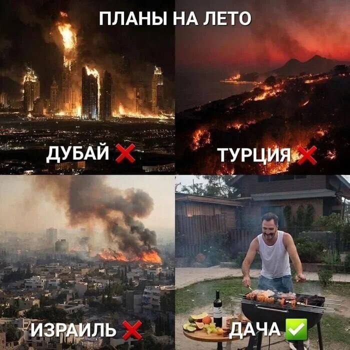 ПЛАНЫ НА ЛЕТО\nДУБАЙ ✗\nТУРЦИЯ ✗\nИЗРАИЛЬ ✗\nДАЧА ✓