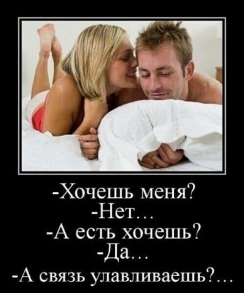 -Хочешь меня?
-Нет...
-А есть хочешь?
-Да...
-А связь улавливаешь?