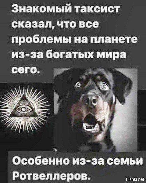 Знакомый таксист сказал, что все проблемы на планете из-за богатых мира сего. Особенно из-за семьи Ротвеллеров.