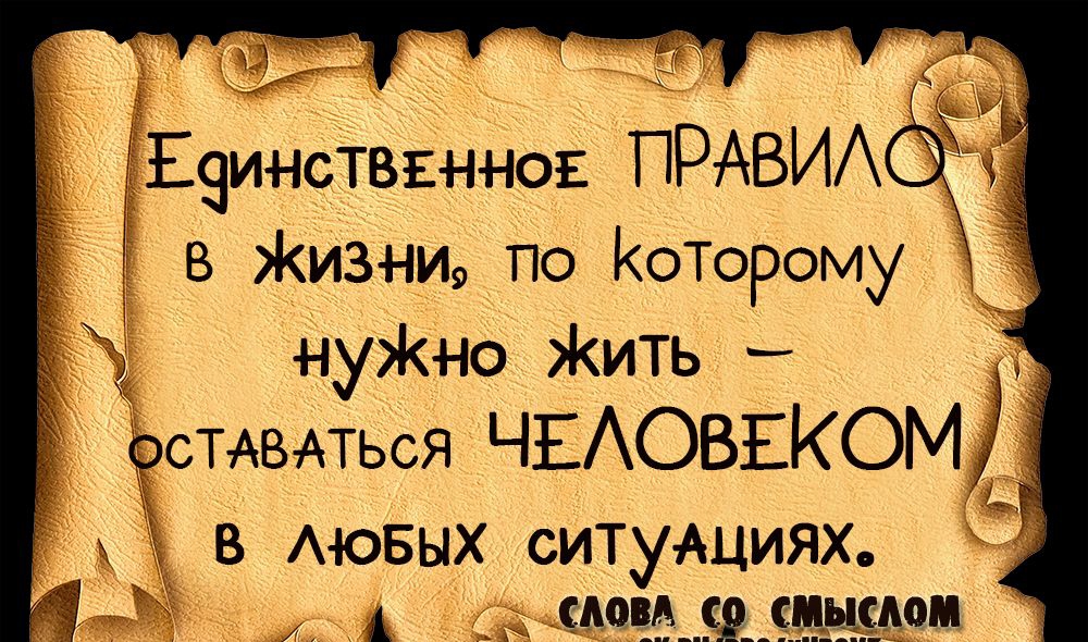 Еяинстввннов ПРАБИА в Жизни по Которому _ нуЖно Жить остдвдься ЧЕАОВЕКОМ В АЮБЫХ СИТУАЦИЯХ