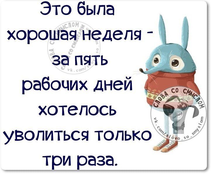 Это была хорошая неделя за пять рабочих дней хотелось уволиться топькоёЗ тр раза