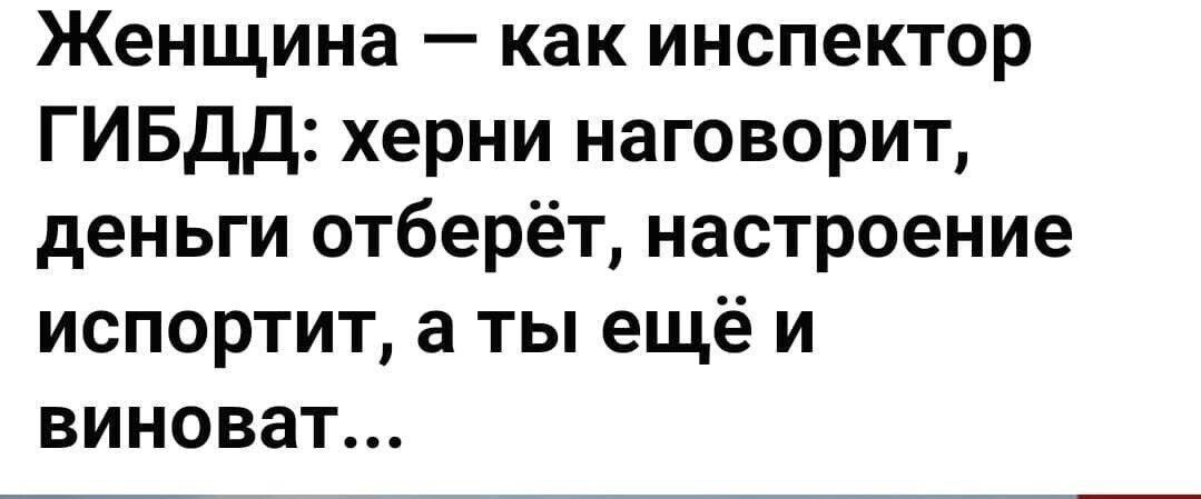 Женщина как инспектор ГИБДД херни наговорит деньги отберёт настроение испортит ты ещё и виноват