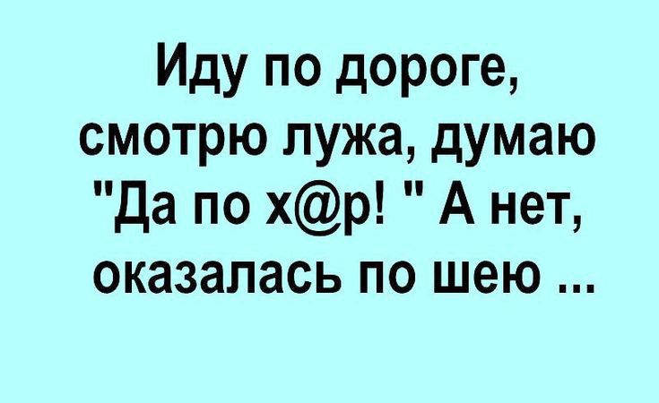 Иду по дороге смотрю лужа думаю Да по хр А нет оказалась по шею