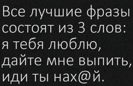 Все лучшие фразы состоят из 3 слов я тебя люблю дайте мне выпить иди ты нахй