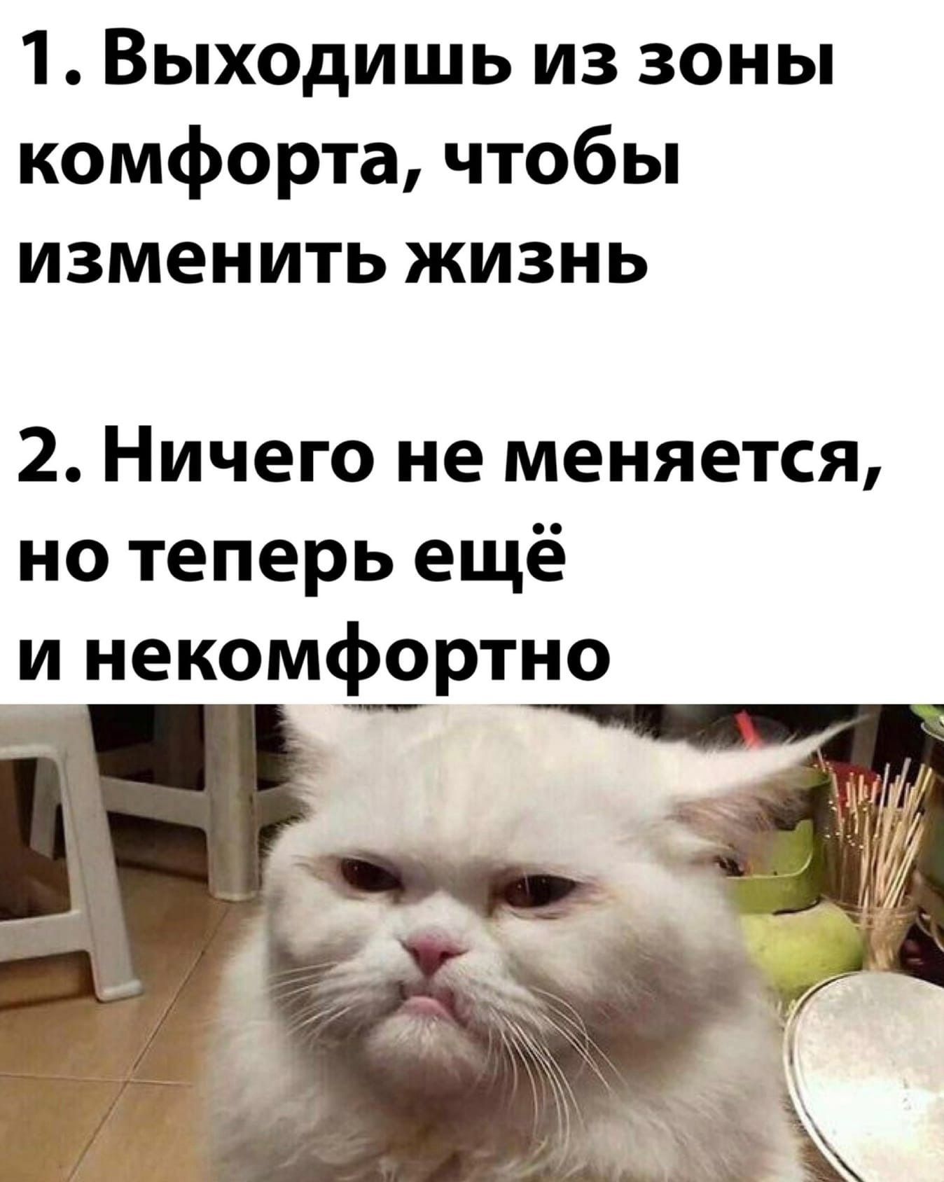 1 Выходишь из зоны комфорта чтобы изменить жизнь 2 Ничего не меняется но теперь ещё и некомфортно