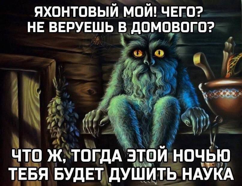 ЯХОНТОВЫЙ МОЙ ЧЕГО НЕ ВЕРУЕШЬ В ДОМОВОГО ЧТО Ж ТОГДА ЗТШИ НОЧЬЮ ТЕБЯ БУДЕТ дУШИТЬ НАУКА