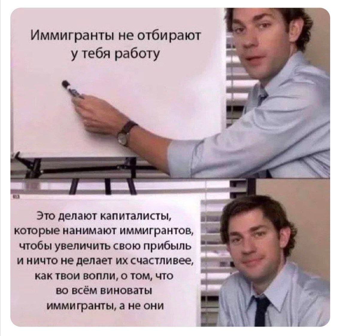 Иммигранты не отбирают утебя работу Это делают капиталисты которые нанимают иммигрантов чтобы увеличить свою прибыль и ничто не делает их счастливее кактвои вопли о том что во всём виноваты я В