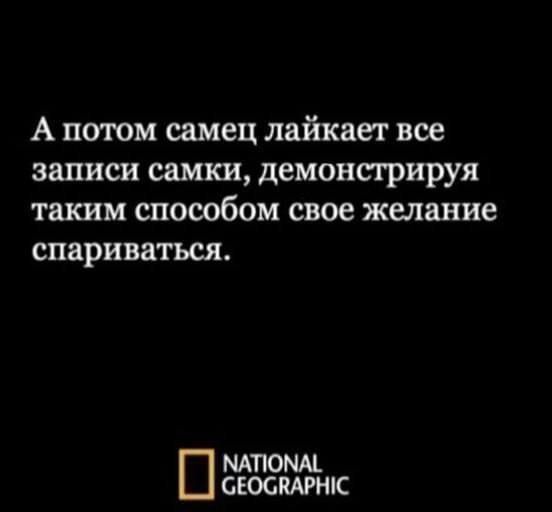 А потом самец лайкает все записи самки демонстрируя таким способом свое желание спариваться МАПОМА СЕОСКАРНС