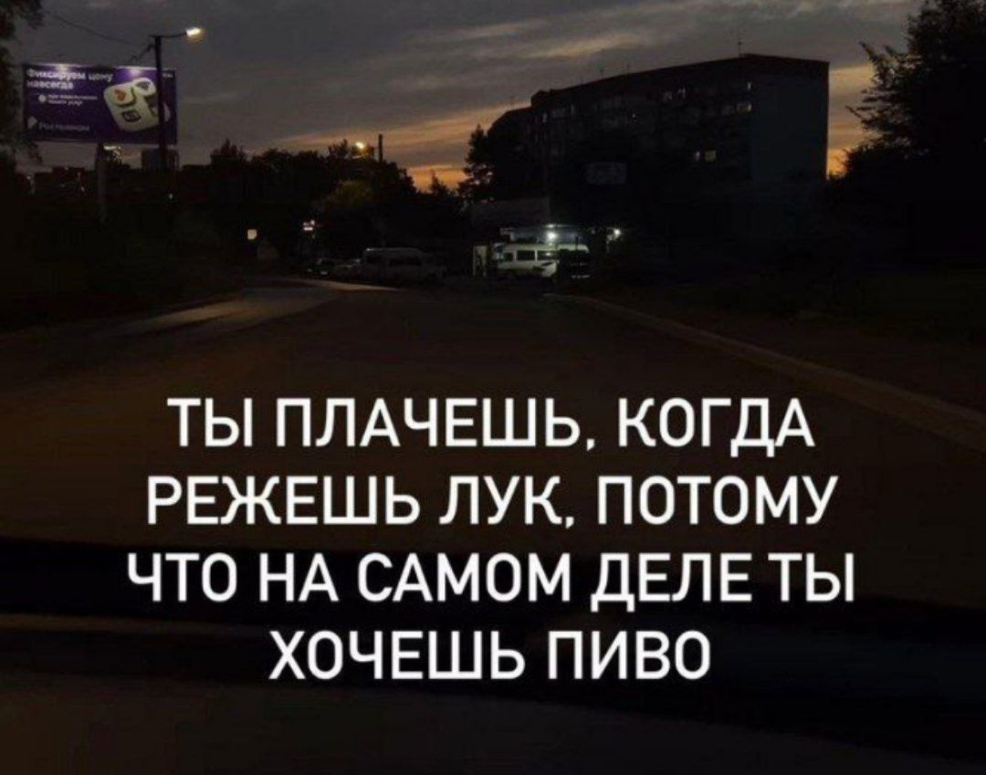 ТЫ ПЛАЧЕШЬ КОГДА РЕЖЕШЬ ЛУК ПОТОМУ ЧТО НА САМОМ ДЕЛЕ ТЫ ХОЧЕШЬ ПИВО