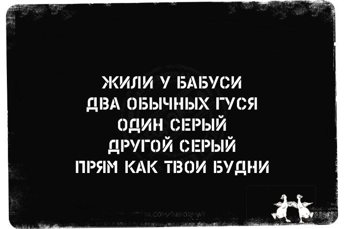 ЖИЛИ У БАБУСИ ДВА ОБЫЧНЫХ ГУСЯ ОДИН СЕРЫЙ ДРУГОЙ СЕРЫЙ ПРЯМ КАК ТВОИ БУДНИ