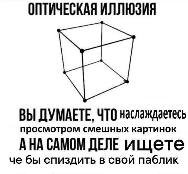 ОПТИЧЕСКАЯ ИЛЛЮЗИЯ ВЫ ДУМАЕТЕ ЧТО наслаждаетесь просмотром смешных картинок АНА САМОМ ДЕЛЕ ищете че бы спиздить в свой паблик