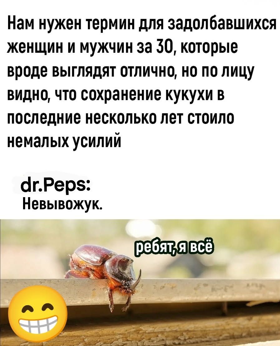 Нам нужен термин для задолбавшихся женщин и мужчин за 30 которые вроде выглядят отлично но по лицу видно что сохранение кукухи в последние несколько лет стоило немалых усилий агРерз Невывожук