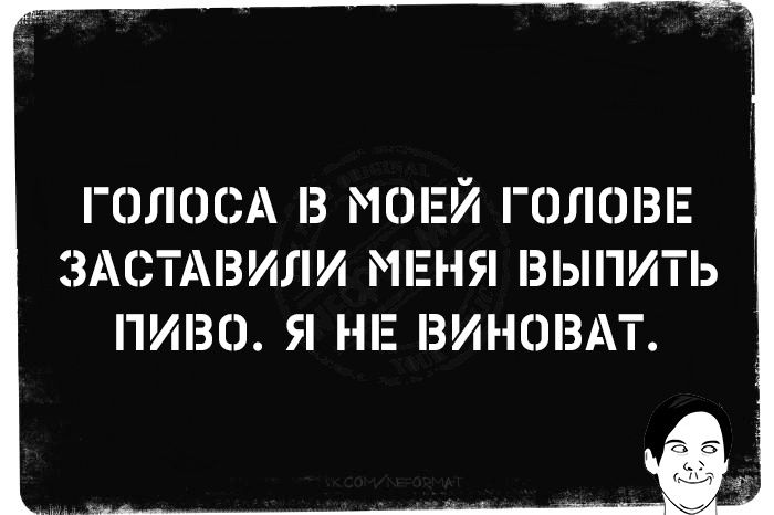 ГОЛОСА В МОЕЙ ГОЛОВЕ ЗАСТАВИЛИ МЕНЯ ВЫПИТЬ ПИВО Я НЕ ВИНОВАТ