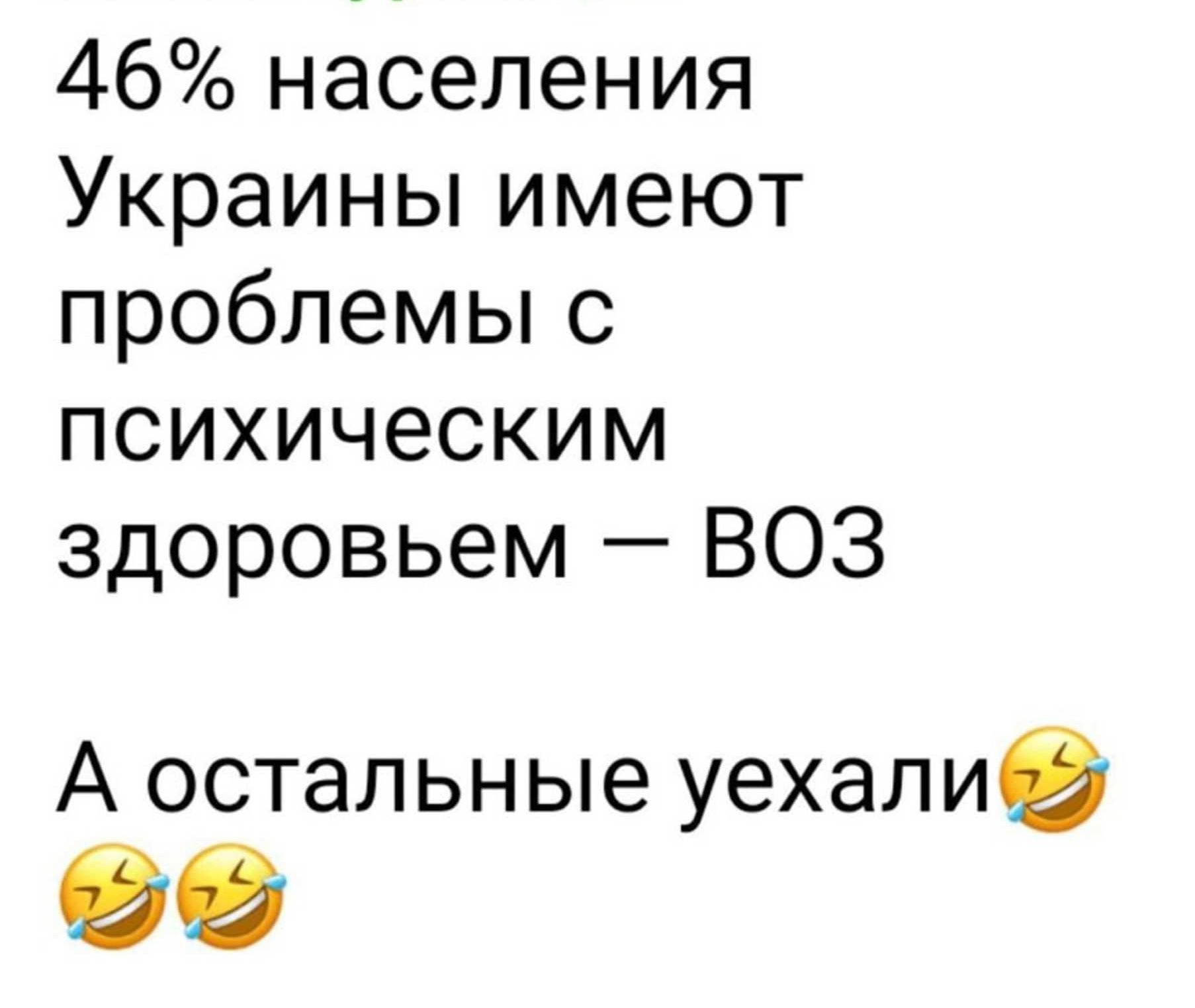 46 населения Украины имеют проблемы с психическим здоровьем ВОЗ А остальные уехалиб2