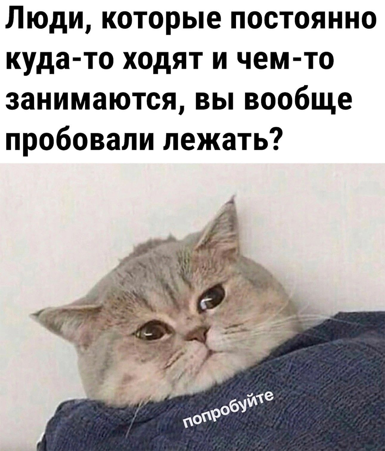 Люди, которые постоянно куда-то ходят и чем-то занимаются, вы вообще пробовали лежать? попробуйте
