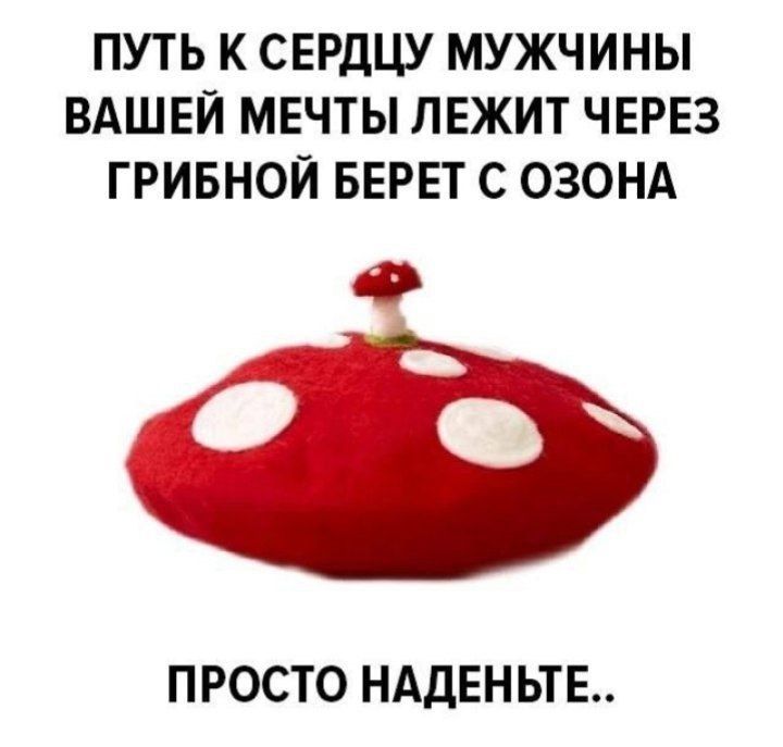 ПУТЬ К СЕРДЦУ МУЖЧИНЫ ВАШЕЙ МЕЧТЫ LEЖИТ ЧЕРЕЗ ГРИБНОЙ БЕРЕТ С ОЗОНА ПРОСТО НАДЕНЬТЕ..