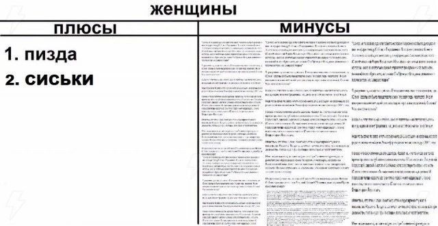плюсы
жены
1. пизда
2. сиськи

минусы
жены