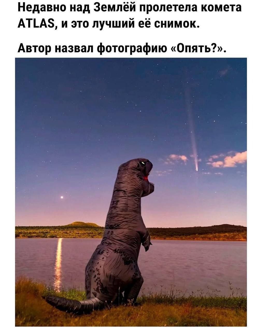 Недавно над Землей пролетела комета ATLAS, и это лучший её снимок. Автор назвал фотографию «Опять?».