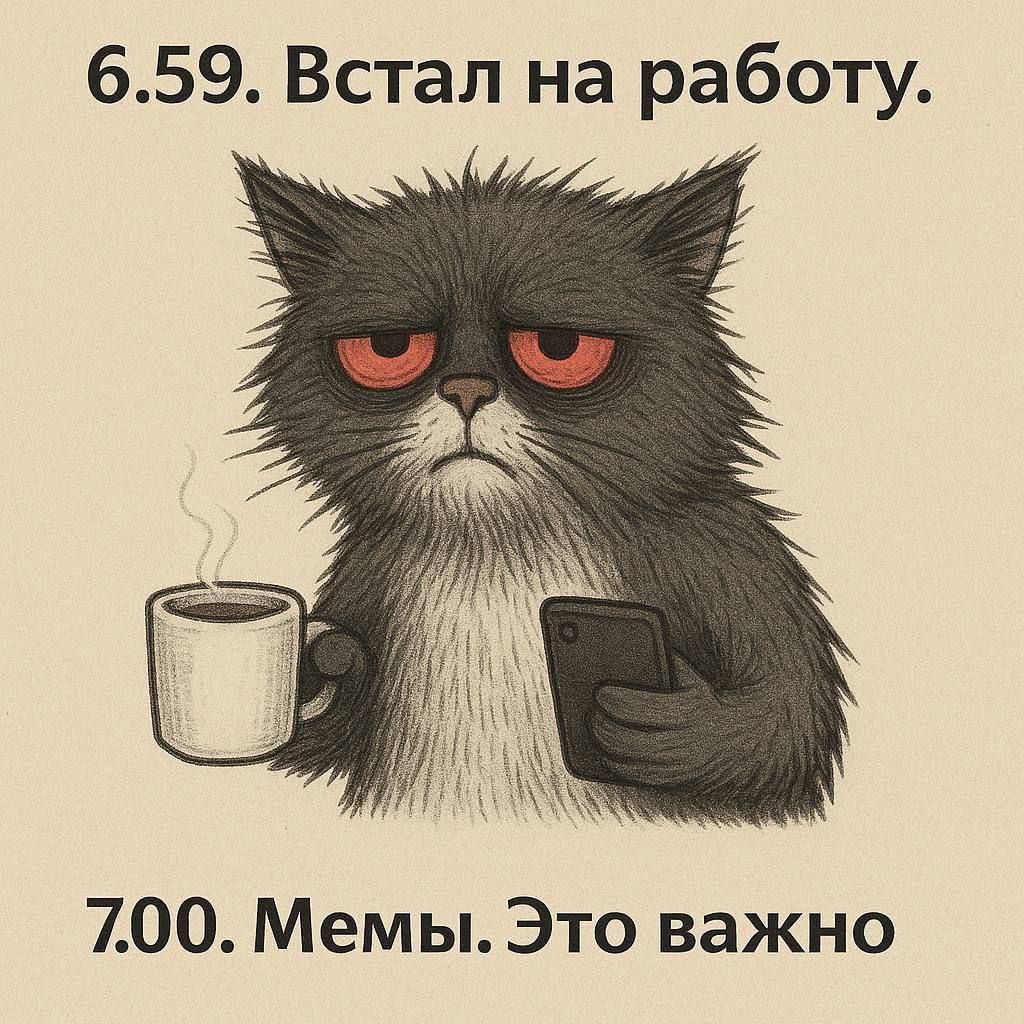 6.59. Встал на работу.
7.00. Мемы. Это важно.