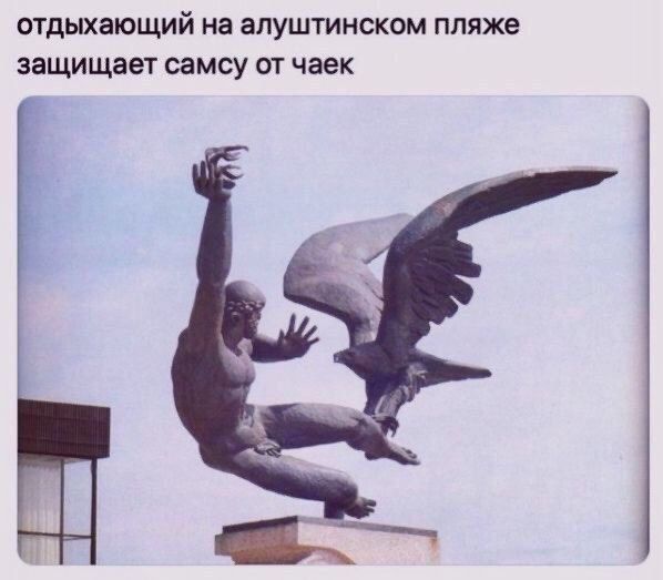 отдыхающий на алуштинском пляже защищает самсу от чаек