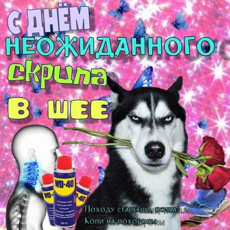 С ДНЁМ НEOЖДАННОГО СКРИПА В ШЕЕ
Походу стареешь, песила. Копи на похороны