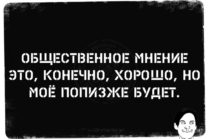 ОБЩЕСТВЕННОЕ МНЕНИЕ ЭТО, КОНЕЧНО, ХОРОШО, НО МОЁ ПОПИЗЖЕ БУДЕТ.