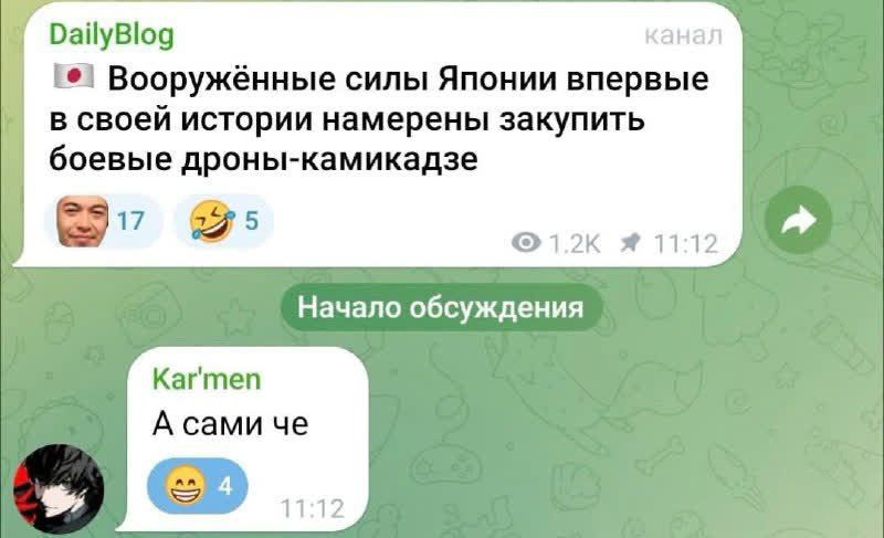 Вооружённые силы Японии впервые в своей истории намерены закупить боевые дроны-камикадзе
А сами че