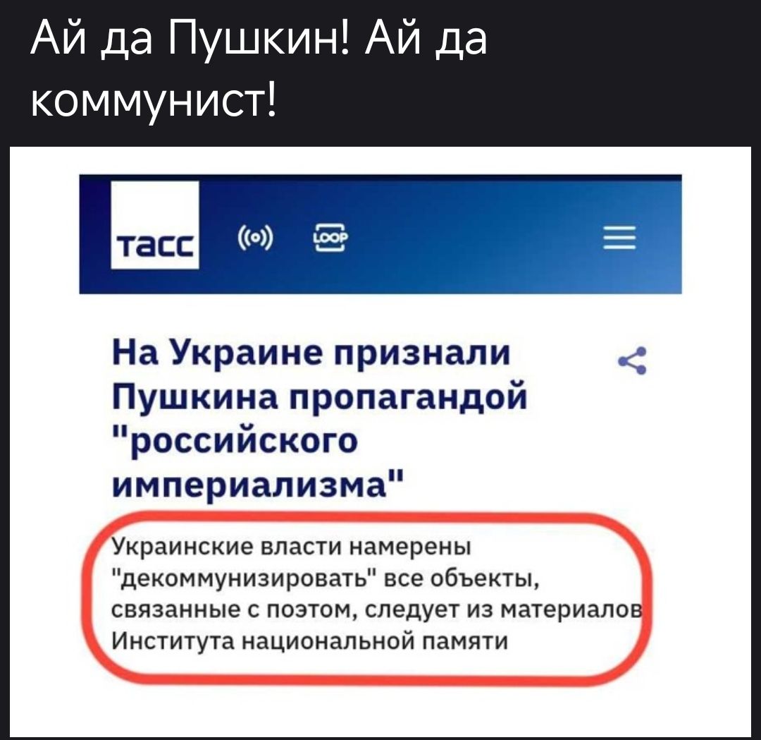 На Украине признали Пушкина пропагандой 