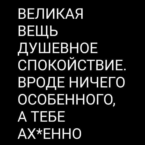 Великая вещь душевное спокойствие. Вроде ничего особенного, а тебе ах*енно