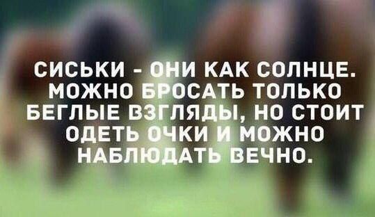СИСЫ - ОНИ КАК СОЛНЦЕ. МОЖНО БРОСАТЬ ТОЛЬКО БЕГЛЫЕ ВЗГЛЯДЫ, НО СТОИТ ОДЕТЬ ОЧКИ И МОЖНО НАБЛЮДАТЬ ВЕЧНО.