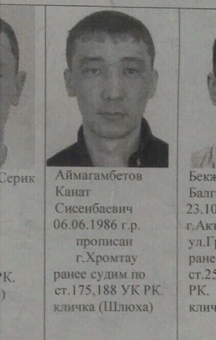 Аймагамбетов Канат Сисенбаевич 06.06.1986 г.р. прописан г.Хромтау ранее судим по ст.175,188 УК РК. кличка (Шлюха)