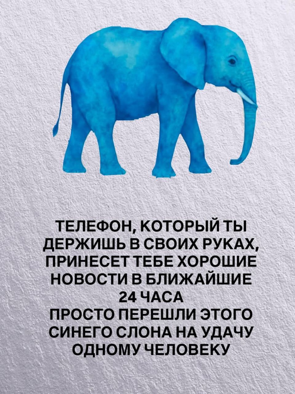 ТЕЛЕФОН, КОТОРЫЙ ТЫ ДЕРЖИШЬ В СВОИХ РУКАХ, ПРИНЕСЕТ ТЕБЕ ХОРОШИЕ НОВОСТИ В БЛИЖАЙШИЕ 24 ЧАСА ПРОСТО ПЕРЕШЛИ ЭТОГО СИНЕГО СЛОНА НА УДАЧУ ОДНОМУ ЧЕЛОВЕКУ
