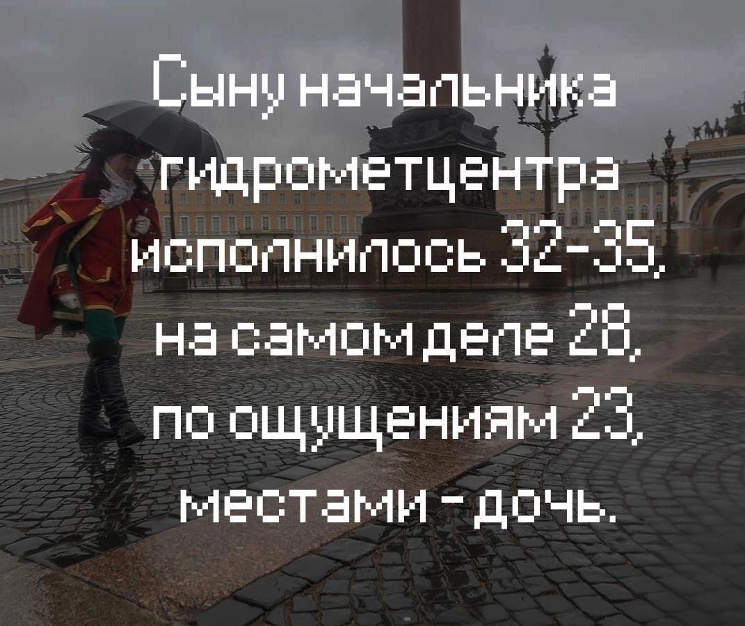 Сыну начальника гидрометцентра исполнилось 32 35 насамомделе 28 по ощущениям 23 местами дочь