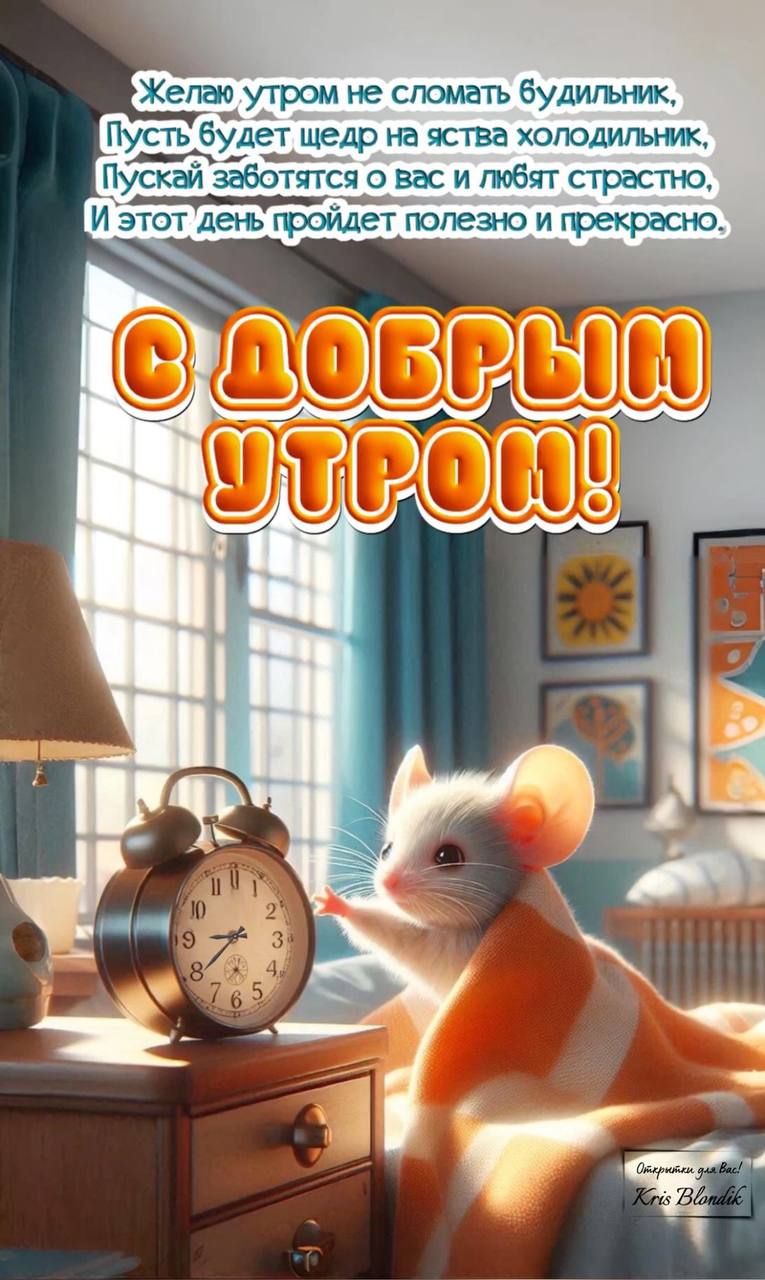 Желаю утром не сломать будильник, Пусть будет щедр на яства холодильник, Пусть заботятся о вас и любит страстно, И этот день пройдет полезно и прекрасно.
С ДОБРЫМ УТРОМ!