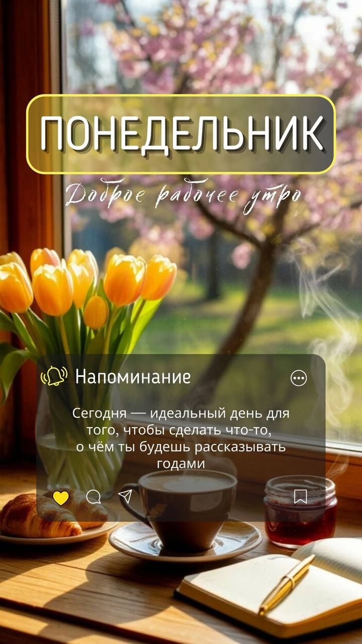 Напоминание
Сегодня — идеальный день для того, чтобы сделать что-то, о чём ты будешь рассказывать годами.