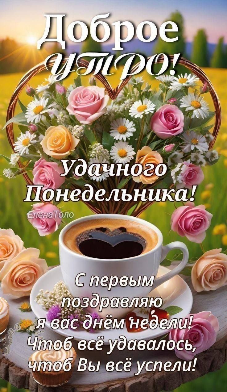 Доброе УТРО! Удачного Понедельника! С первым поздравляю я вас днём недели! Чтобы всё удавалось, чтобы Вы всё успели!