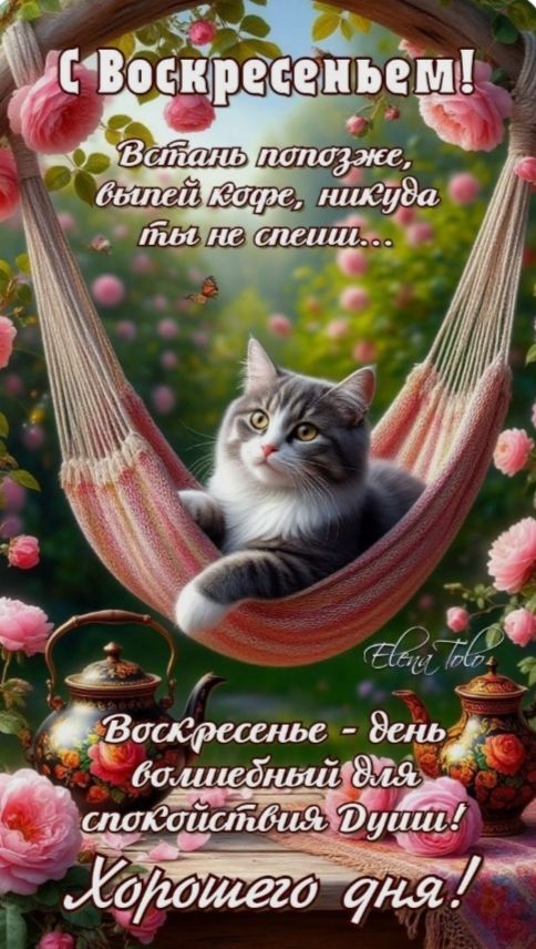 С Воскресеньем! Встань потозже, выпей кофе, никуда ты не спеши... Воскресенье - день волшебный для спокойствия Души! Хорошего дня!