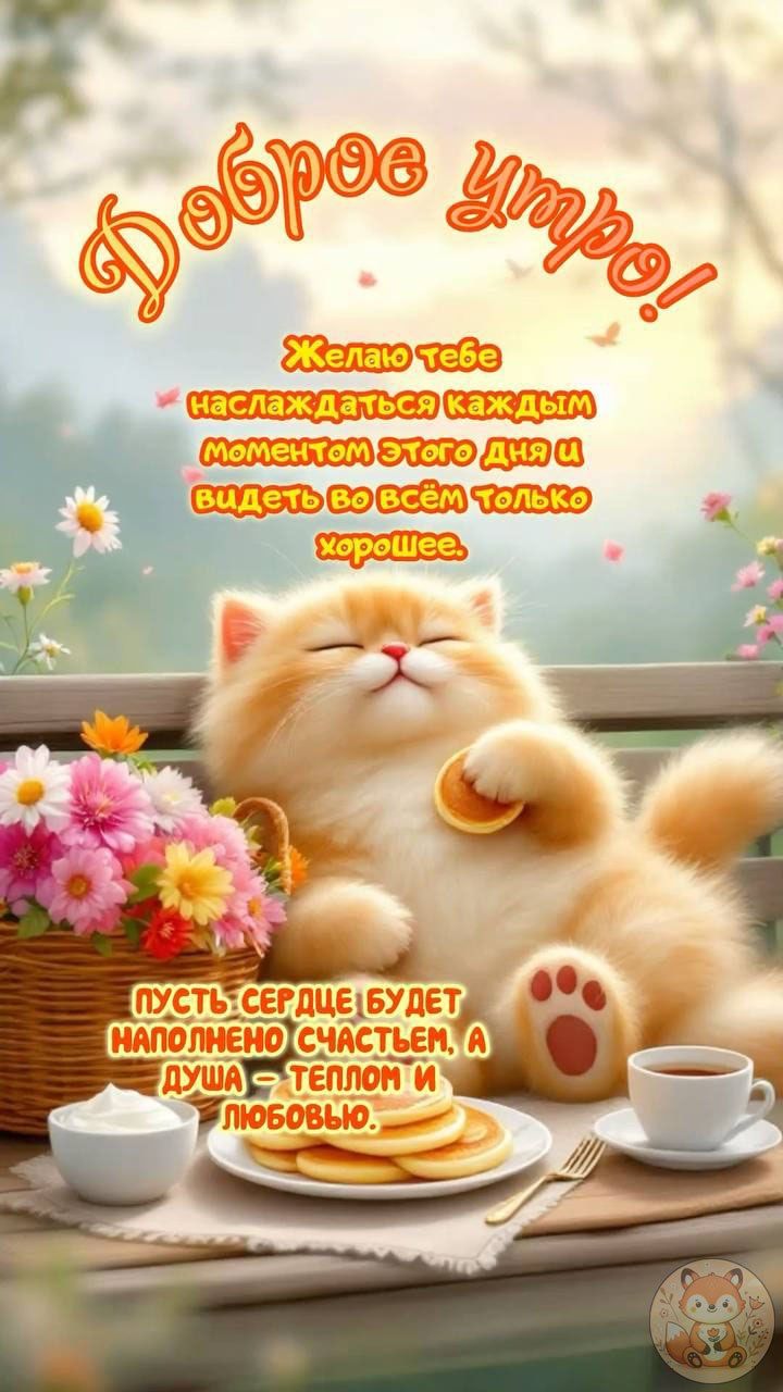 Доброе утро! Желаю тебе наслаждаться каждым моментом этого дня и видеть во всём только хорошее. Пусть сердце будет наполнено счастьем, а душа – теплом и любовью.