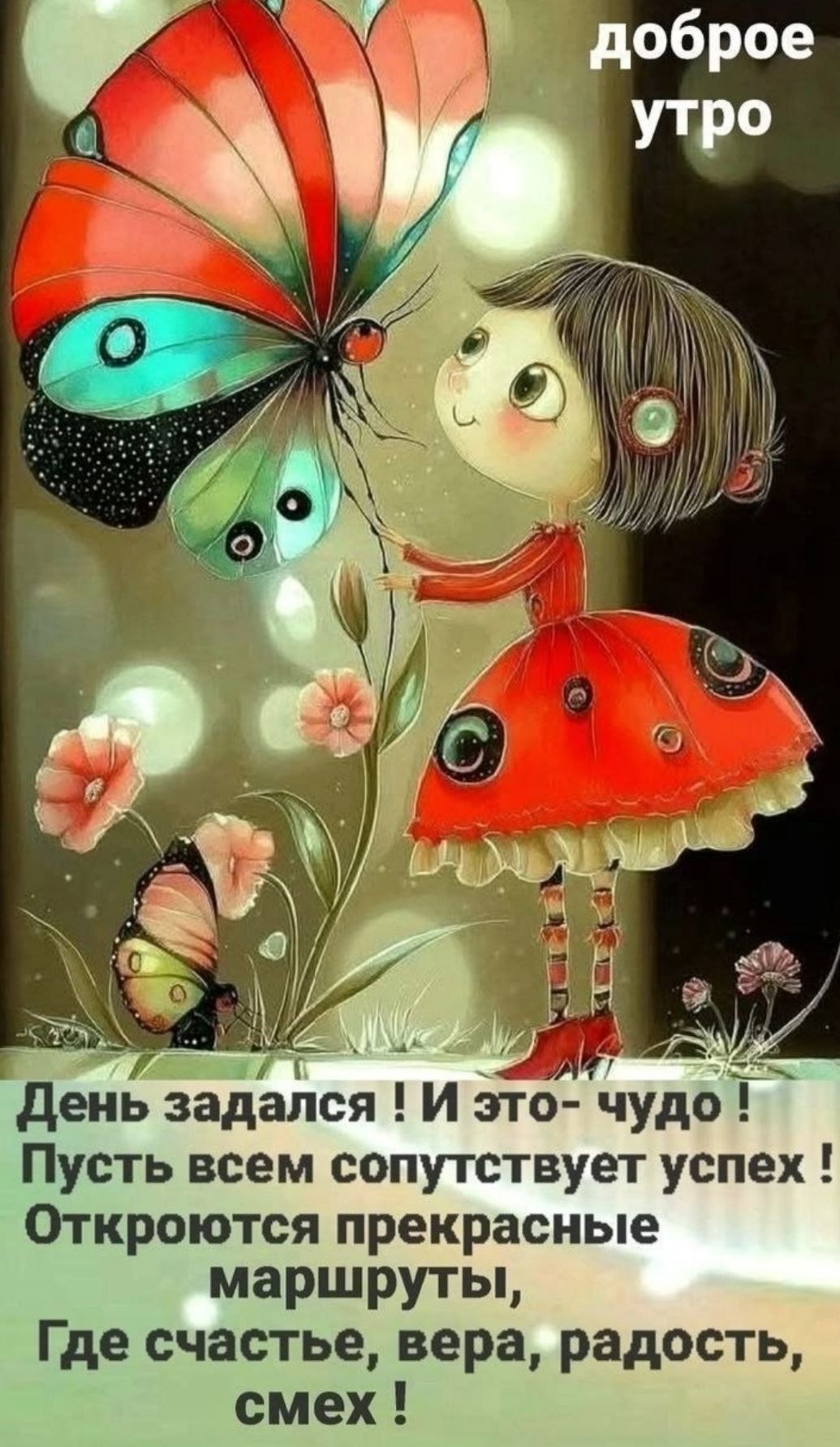 доброе утро

День задался ! И это- чудо !
Пусть всем сопутствует успех !
Откроются прекрасные маршруты,
Где счастье, вера, радость, смех !